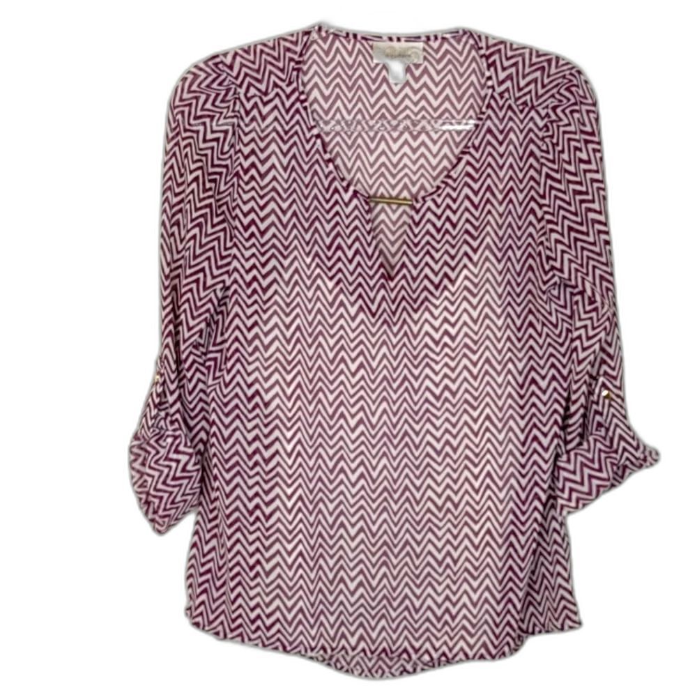 Dress Barn Roll-tab Striped Layered Tunic Blouse Purple and White size Small
